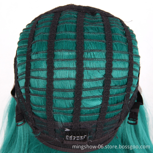 Machine Made Heat Resistant Synthetic Wig Short Silky Straight Bob Hair Style Ombre Two Tone Green Dark Gray Afro Wigs